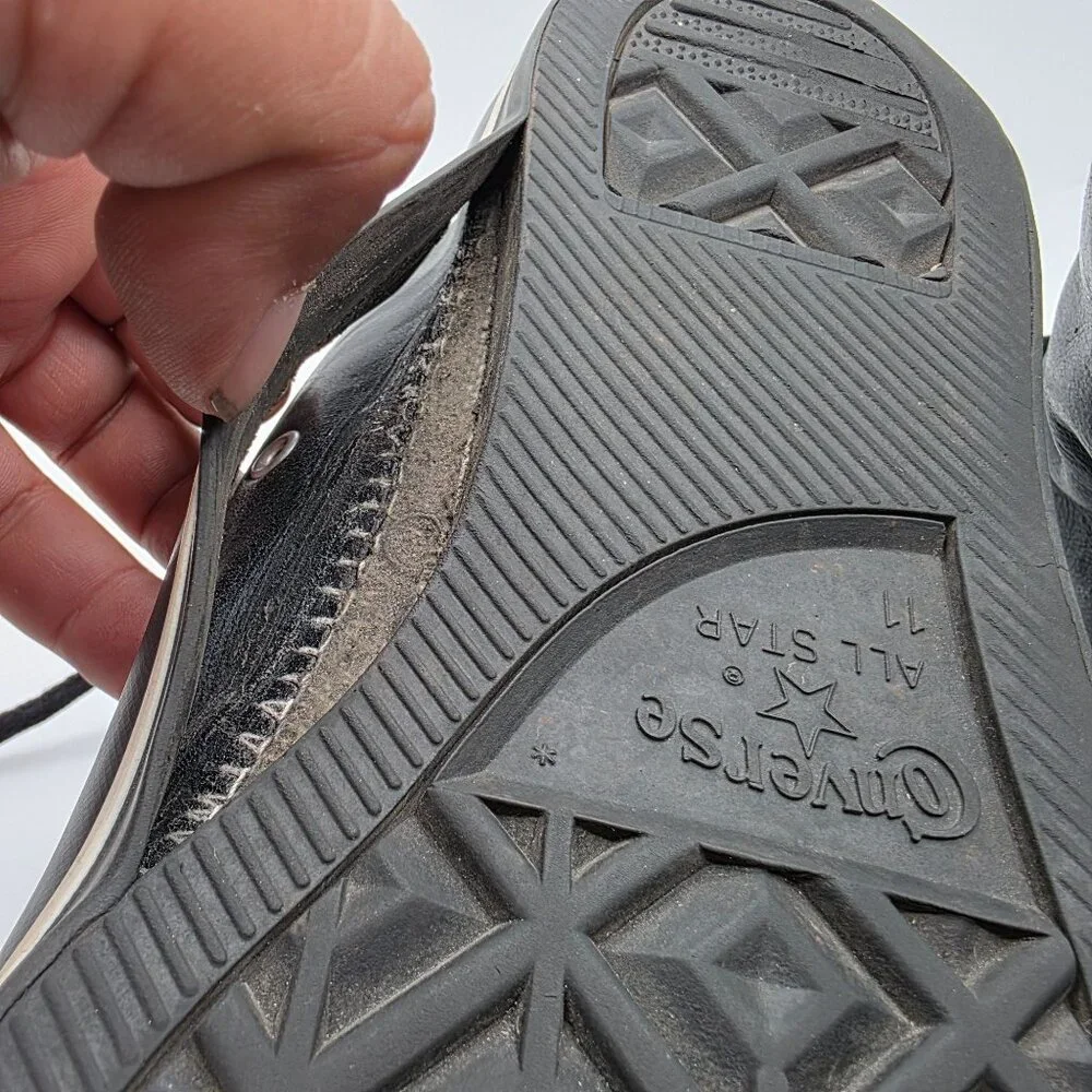 Converse All Star Leather Hi Top Mens Size 11 Black Casual Sneakers Athletic - Picture 7 of 15